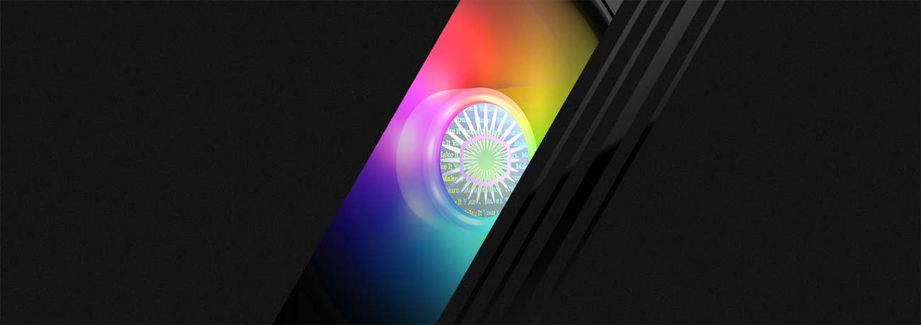 A fan is spining while emitting RGB light. Only a part of the picture is displayed